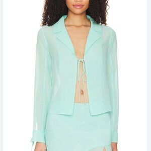 L’Academie Rinna Top Blouse Long Sleeve in Seafoam Blue Size Small